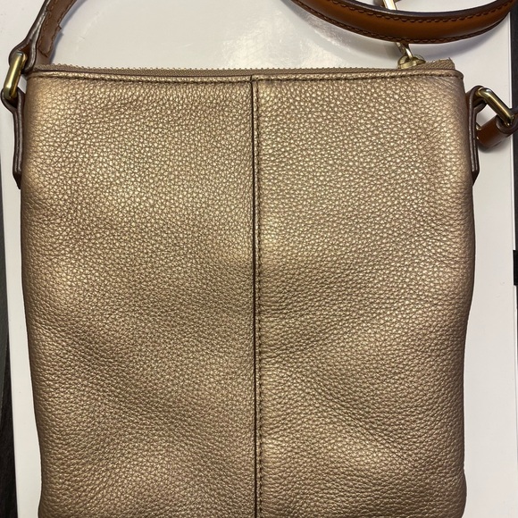 Lauren Ralph Lauren Leather Crossbody Bag Metallic Gold Purse Preppy - Picture 2 of 12